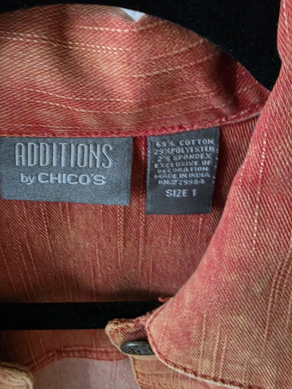 Chico's Burnt Orange Embroidered Denim Jacket - Picture 2 of 7